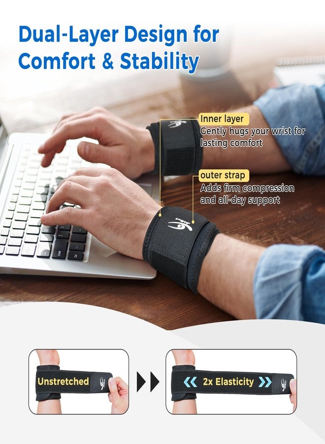 HiRui 2 Pack Wrist Compression Straps – Dual‑Layer Wrist Brace for Pain Relief & Support, Tendonitis, Carpal Tunnel, Arthritis – Adjustable Wrist Wraps for Fitness, Workouts & Everyday Use (Black) - Image 2